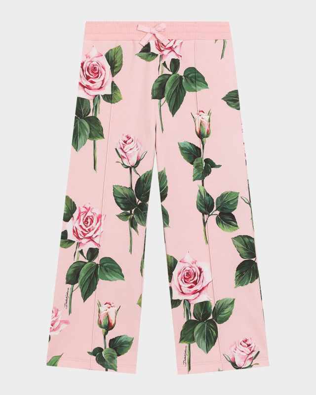 Girl's Rose-Print Wide Leg Pants, Size 4-